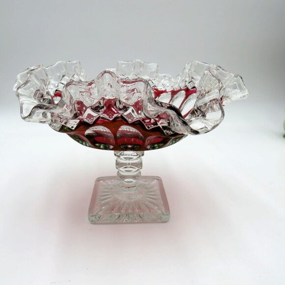 Westmoreland Other - Westmoreland Compote 4.5" Ruby Red Ruffled Edge Glass Pedestal Bowl Vintage